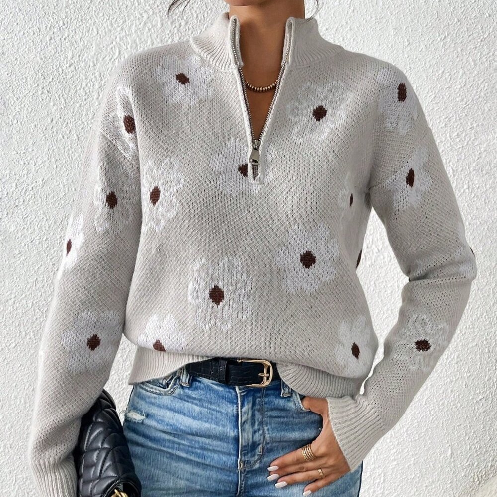 Multicolor Casual Women's Jacquard Knitted Pullover Sweater - Picture 5 of 6